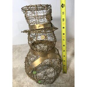 Vintage Gold Wire Glitter Snowman Sculpture Decoration 12" Tall